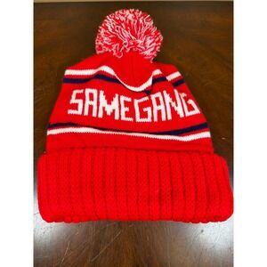 Samegang Red Knit Pom Pom Beanie Hat Striped Winter Cap Streetwear‎